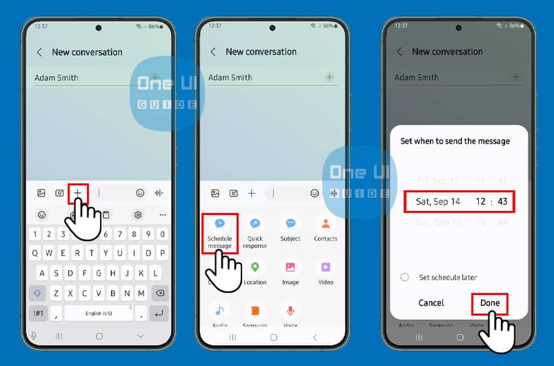 step to schedule text message on samsung