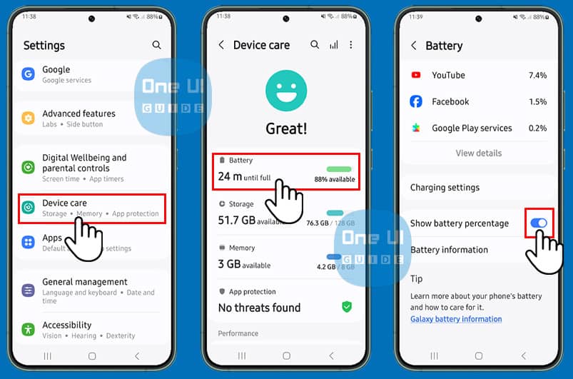 display battery percentage on samsung